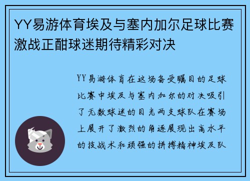 YY易游体育埃及与塞内加尔足球比赛激战正酣球迷期待精彩对决