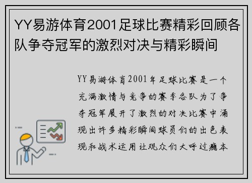 YY易游体育2001足球比赛精彩回顾各队争夺冠军的激烈对决与精彩瞬间