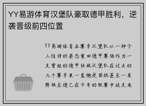 YY易游体育汉堡队豪取德甲胜利，逆袭晋级前四位置